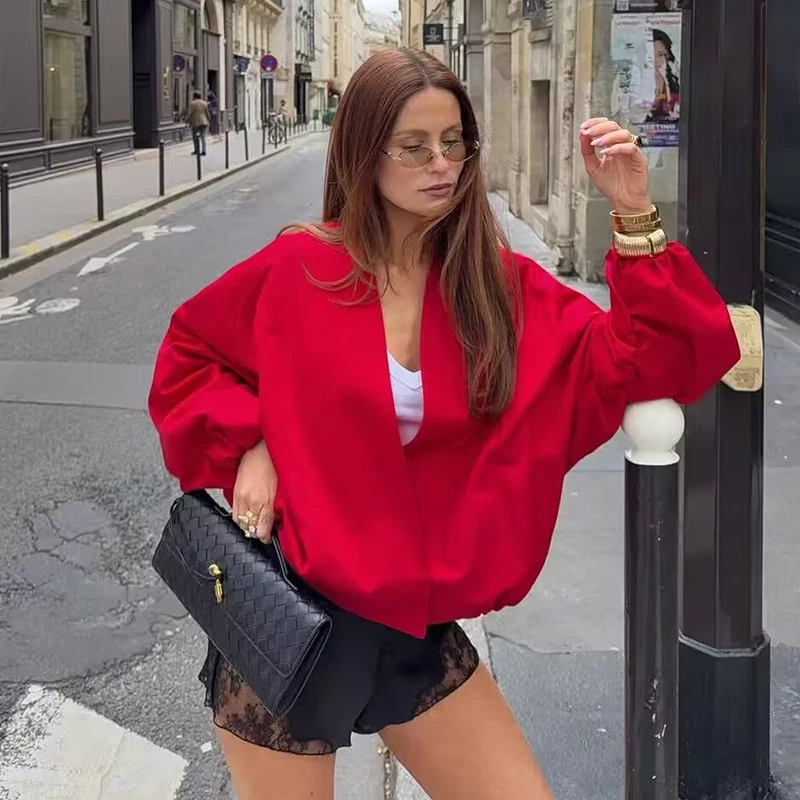 Women's Jacket 2026 New Fashion Red Pilot Jacket for Women Autumn Ladies Outerwear Casaul Chic Coat Loose Women Jacket