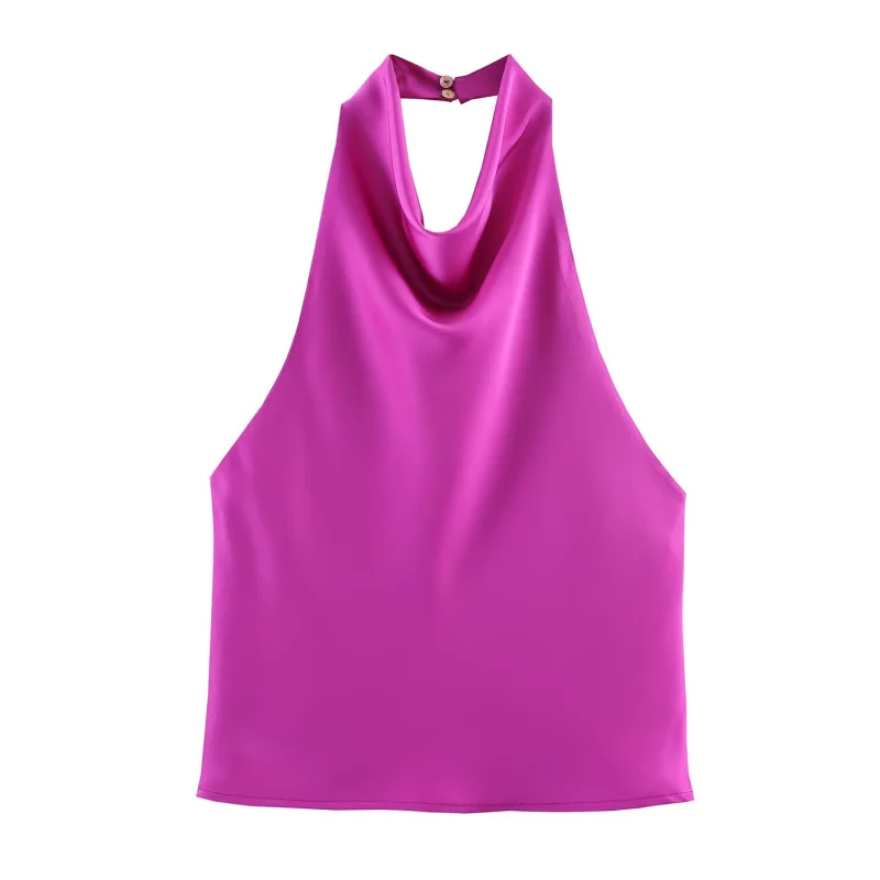 ETJ Women's 2026 Spring Cowl Neck Sleeveless Top Satin Backless Halter Blouse Elegant Party Night Out Wear Fashion Statement