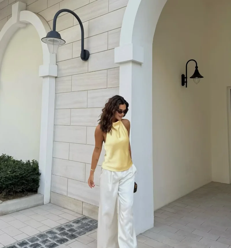 ETJ Women's 2026 Spring Cowl Neck Sleeveless Top Satin Backless Halter Blouse Elegant Party Night Out Wear Fashion Statement