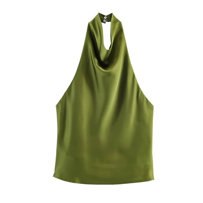 ETJ Women's 2026 Spring Cowl Neck Sleeveless Top Satin Backless Halter Blouse Elegant Party Night Out Wear Fashion Statement