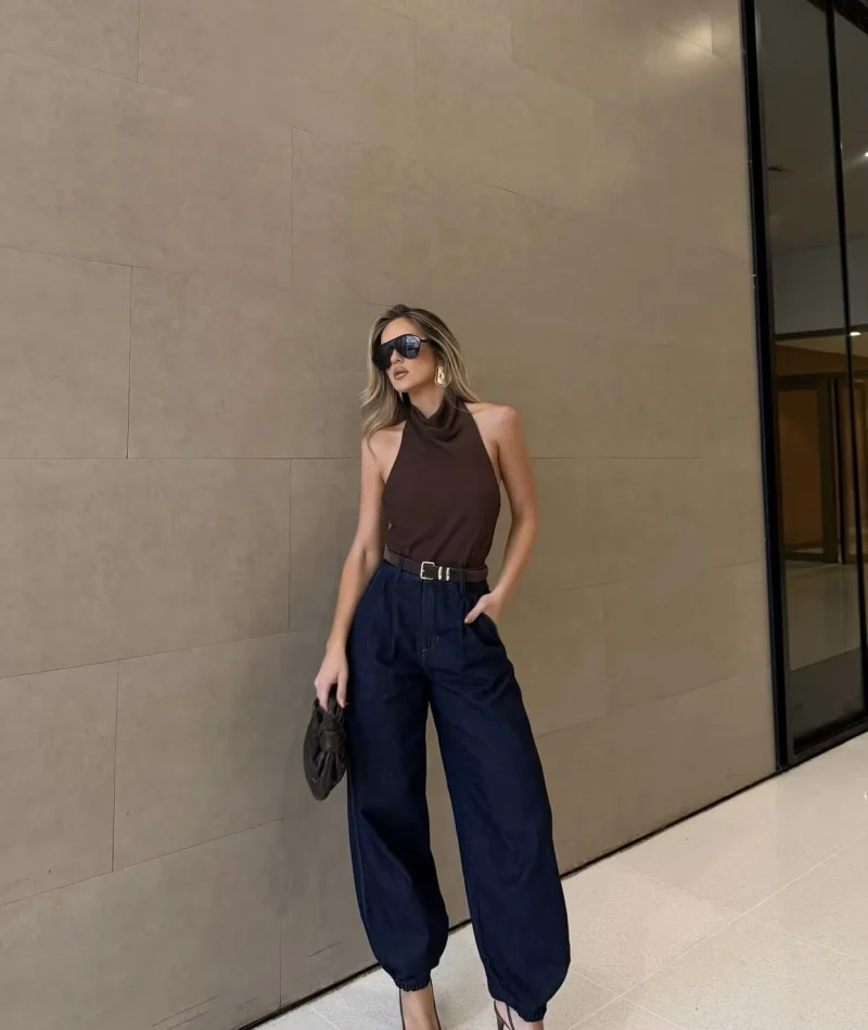 ETJ Women's 2026 Spring Cowl Neck Sleeveless Top Satin Backless Halter Blouse Elegant Party Night Out Wear Fashion Statement