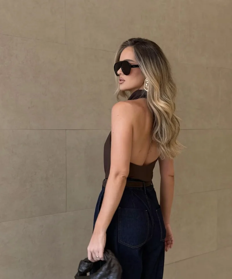 ETJ Women's 2026 Spring Cowl Neck Sleeveless Top Satin Backless Halter Blouse Elegant Party Night Out Wear Fashion Statement