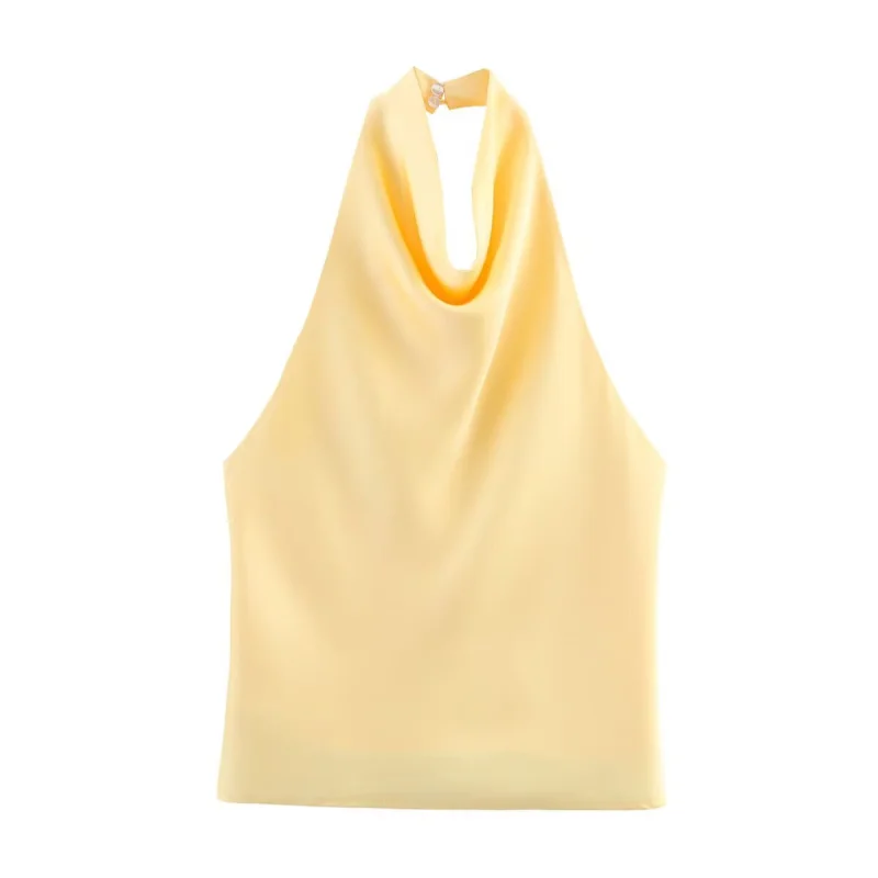 ETJ Women's 2026 Spring Cowl Neck Sleeveless Top Satin Backless Halter Blouse Elegant Party Night Out Wear Fashion Statement