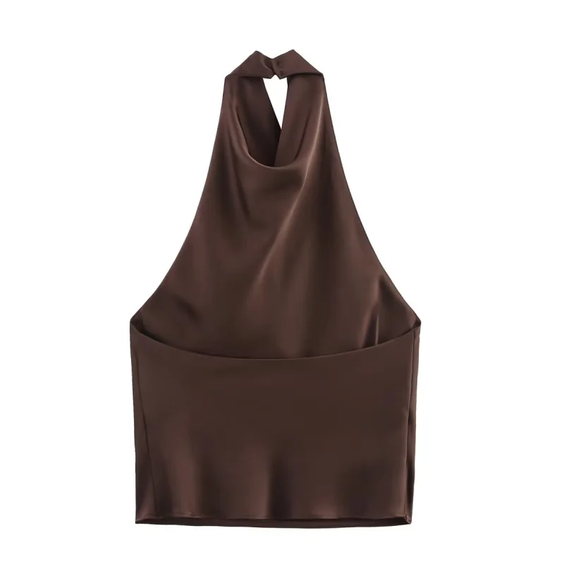 ETJ Women's 2026 Spring Cowl Neck Sleeveless Top Satin Backless Halter Blouse Elegant Party Night Out Wear Fashion Statement