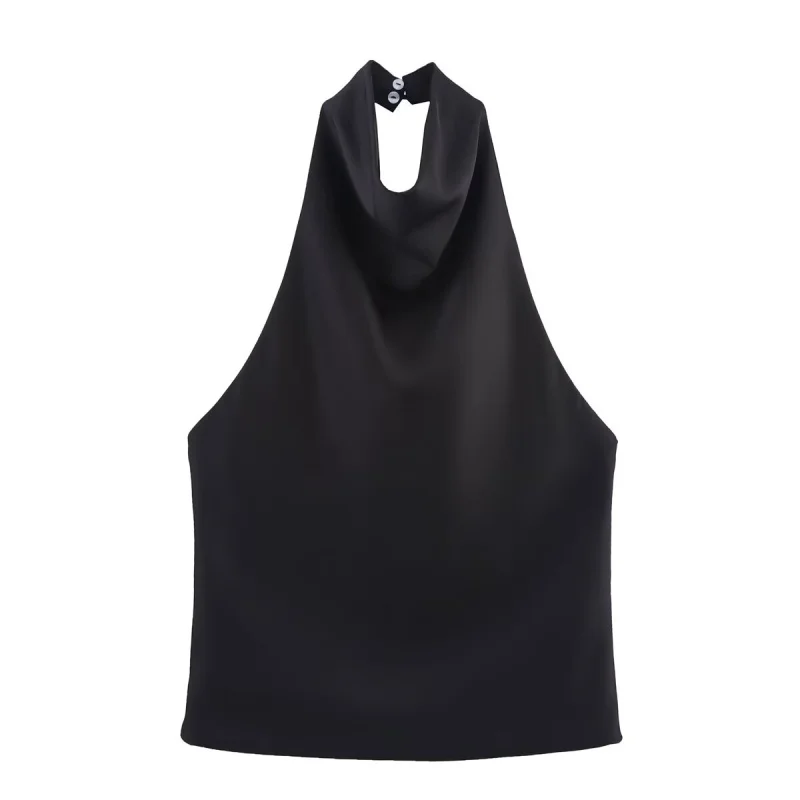ETJ Women's 2026 Spring Cowl Neck Sleeveless Top Satin Backless Halter Blouse Elegant Party Night Out Wear Fashion Statement