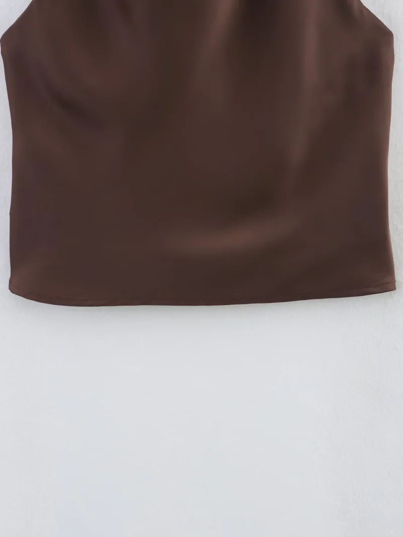 ETJ Women's 2026 Spring Cowl Neck Sleeveless Top Satin Backless Halter Blouse Elegant Party Night Out Wear Fashion Statement