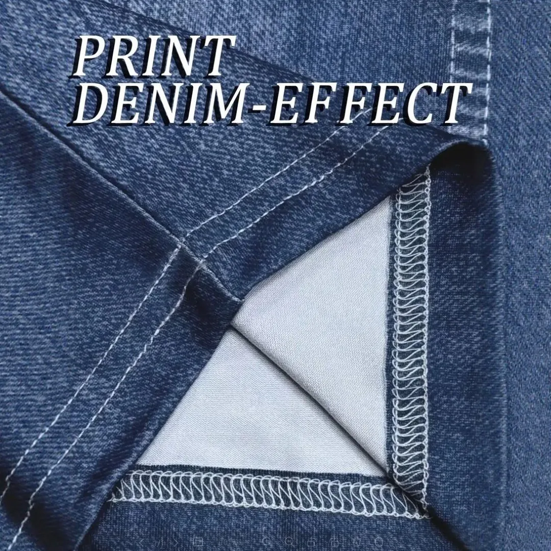 Ladies High-Waist Faux Denim Slim Fit Pants Denim Print Elastic Waist Tummy Control Butt Lifting Casual Trousers