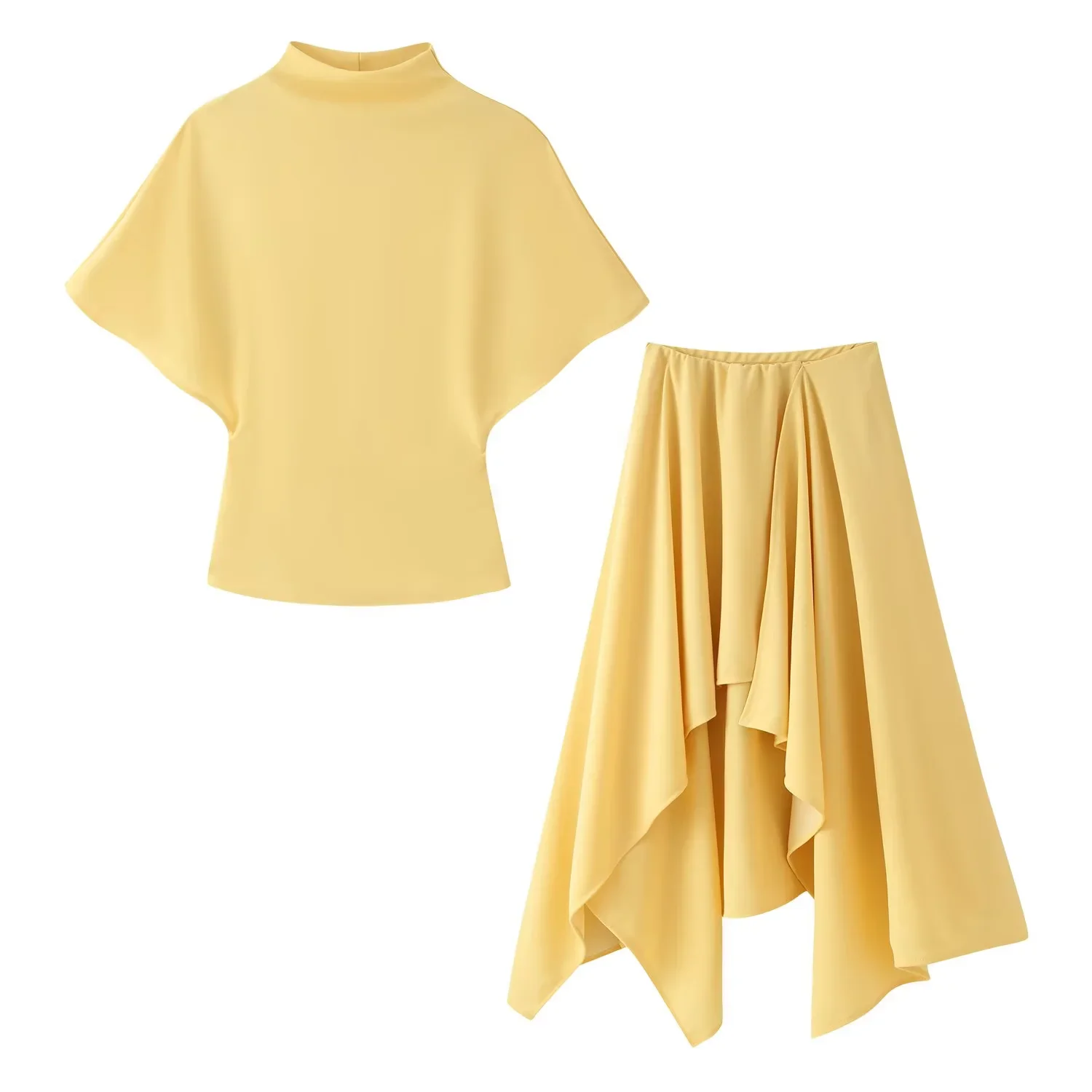 KONDALA Women Trendy Skirt Set Half High Collar Top Asymmetrical Skirt New Fashion 2026 Spring Summer Beach Holiday Skirt Set