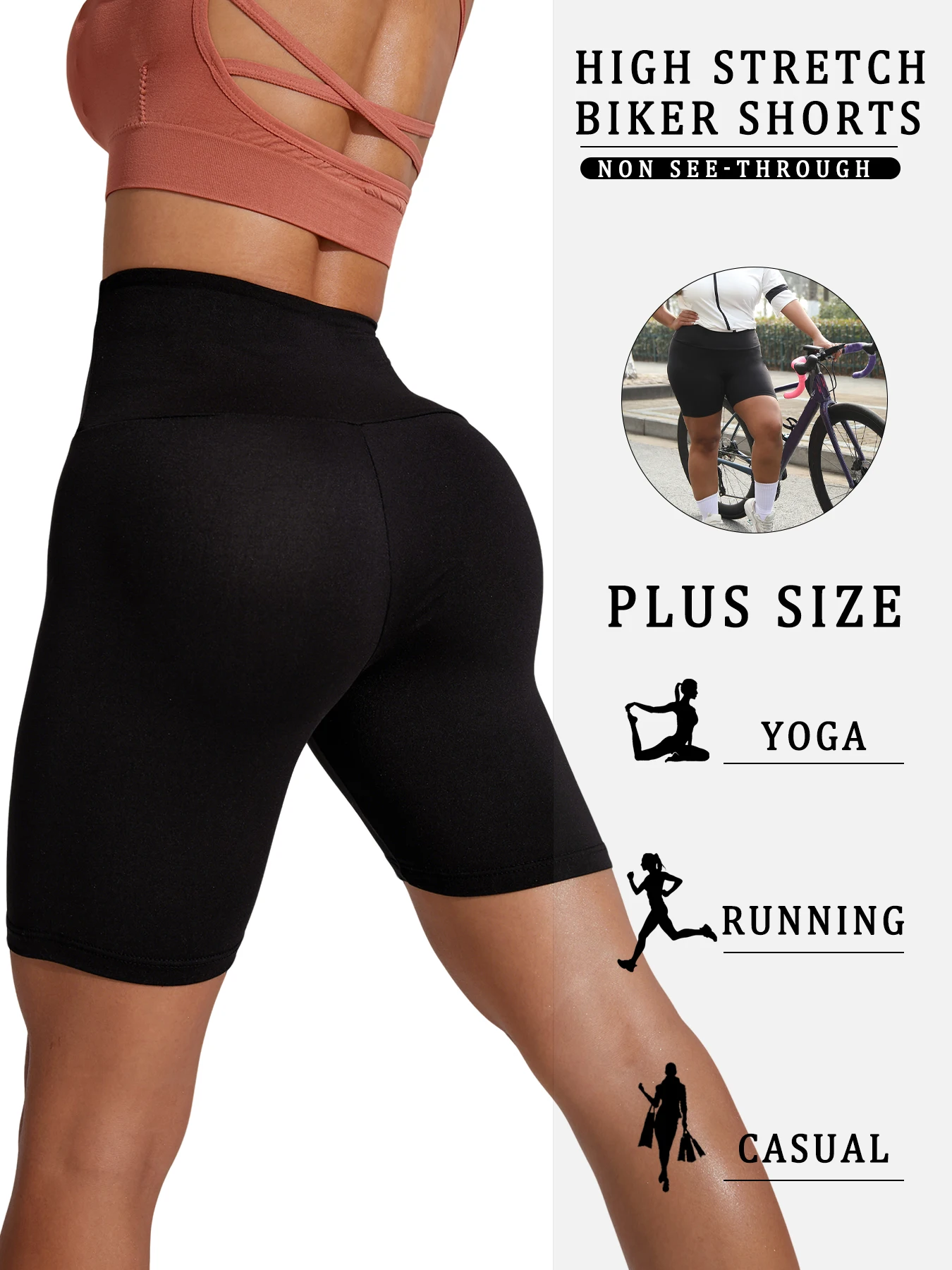 2 Pack Plus Size Biker Shorts for Women High Waisted Super Soft Workout Yoga Athletic Shorts Running