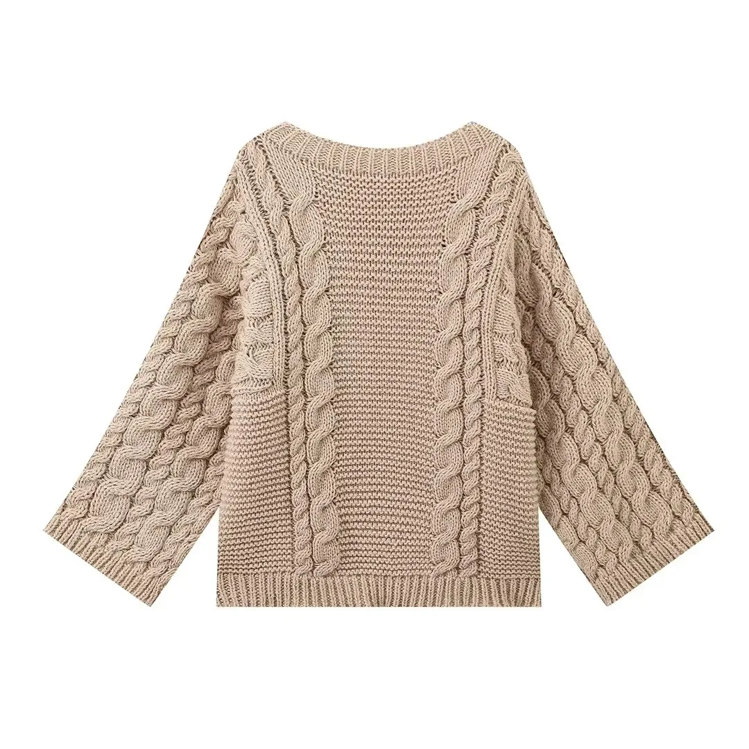 Deeptown Vintage Knitted Sweater Women Elegant Casual Oversize Pullover Long Sleeve Autumn Winter Solid Lady Twist Sweater Loose