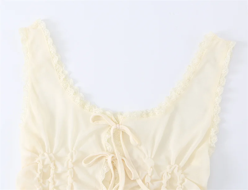 Women's Top 2026 New Summer Bow Decoration Pleated Top for Women Elegant Chic Vacation-style Fashion Ladies Vest Top