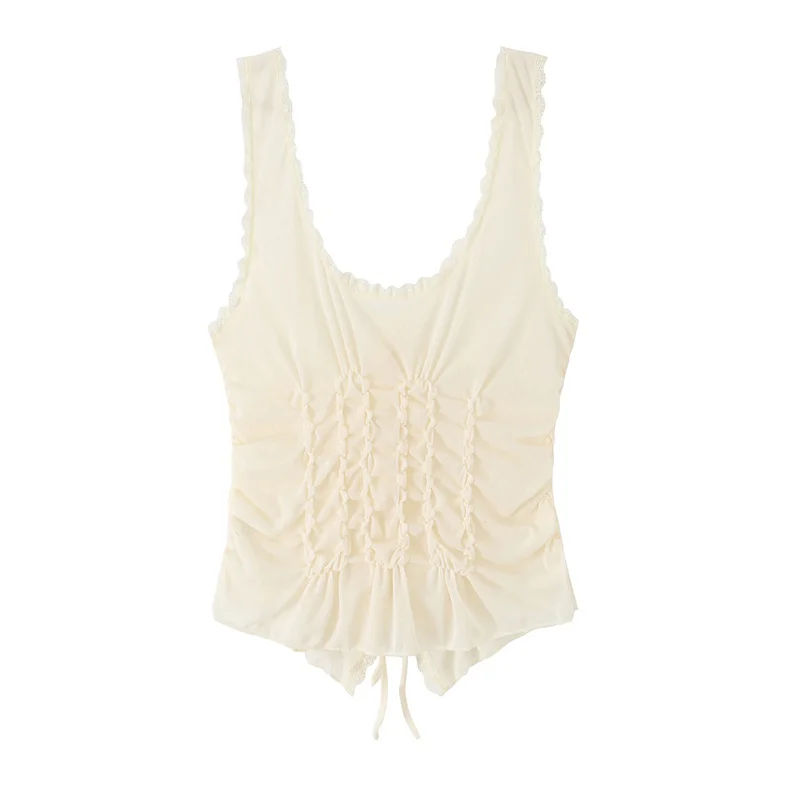 Women's Top 2026 New Summer Bow Decoration Pleated Top for Women Elegant Chic Vacation-style Fashion Ladies Vest Top
