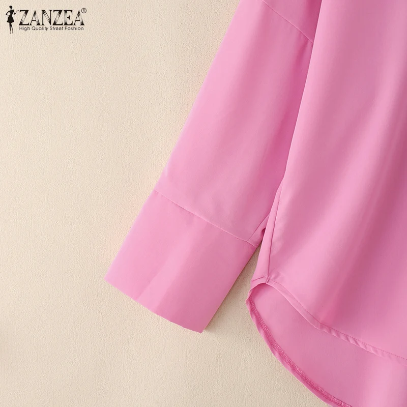 ZANZEA Oversized Woman White Shirts Turn-Down Collar Long Sleeve Button Up High-Low Solid Color Blouse 2026 Autumn Streetwear