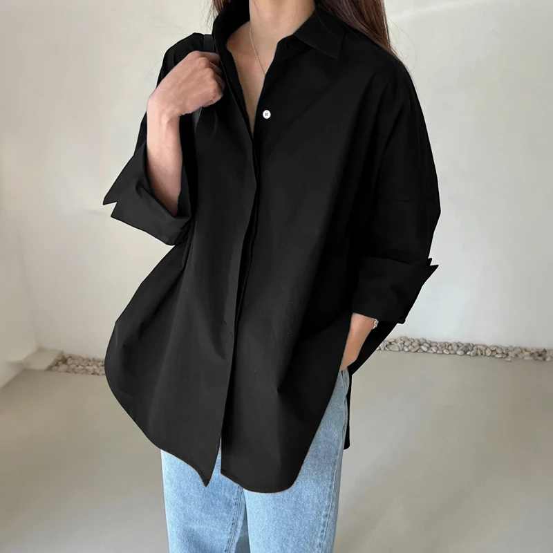 ZANZEA Oversized Woman White Shirts Turn-Down Collar Long Sleeve Button Up High-Low Solid Color Blouse 2026 Autumn Streetwear