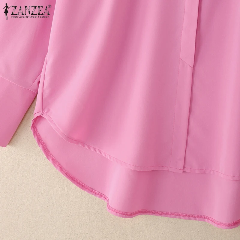 ZANZEA Oversized Woman White Shirts Turn-Down Collar Long Sleeve Button Up High-Low Solid Color Blouse 2026 Autumn Streetwear