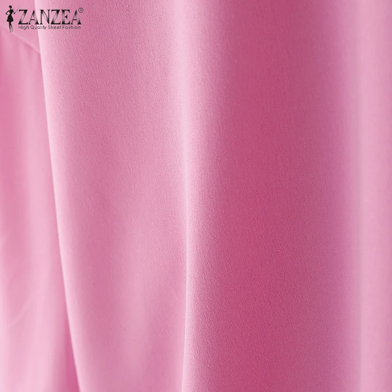 ZANZEA Oversized Woman White Shirts Turn-Down Collar Long Sleeve Button Up High-Low Solid Color Blouse 2026 Autumn Streetwear