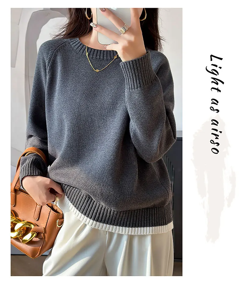Women 100% Cotton Sweater O-neck Strip Pullover Casual Knit Clothing Fashion Soft Bottoming Sweater Tops A3032114