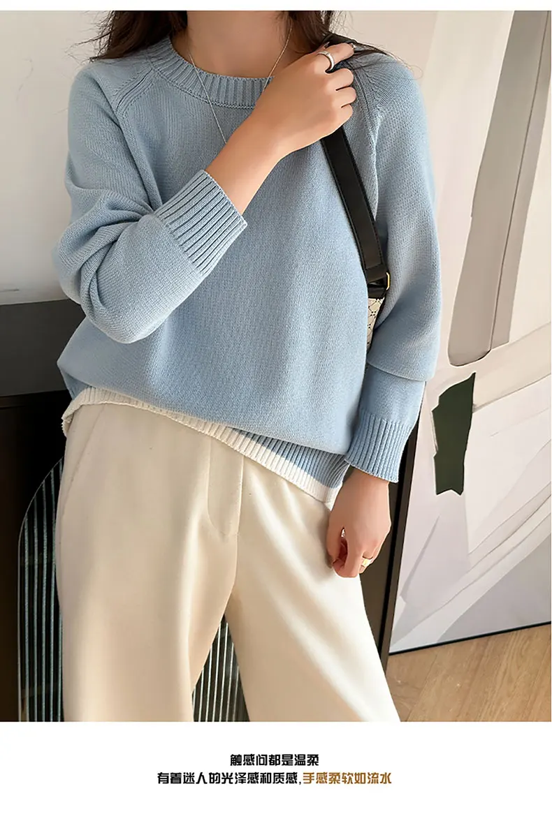 Women 100% Cotton Sweater O-neck Strip Pullover Casual Knit Clothing Fashion Soft Bottoming Sweater Tops A3032114