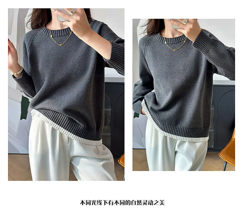 Women 100% Cotton Sweater O-neck Strip Pullover Casual Knit Clothing Fashion Soft Bottoming Sweater Tops A3032114