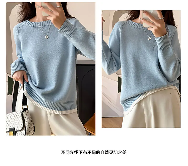 Women 100% Cotton Sweater O-neck Strip Pullover Casual Knit Clothing Fashion Soft Bottoming Sweater Tops A3032114