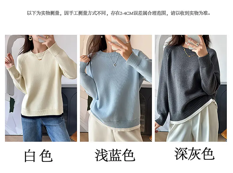 Women 100% Cotton Sweater O-neck Strip Pullover Casual Knit Clothing Fashion Soft Bottoming Sweater Tops A3032114