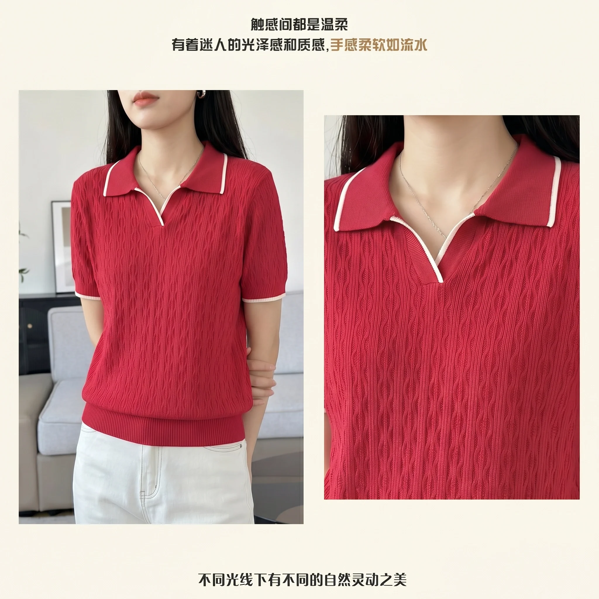 WinvyNee Spring Summer Women Cotton Polo V Collar Sweater Knitted Top Green Solid Short Sleeve Casual Pullover T-Shirt ZA1002042
