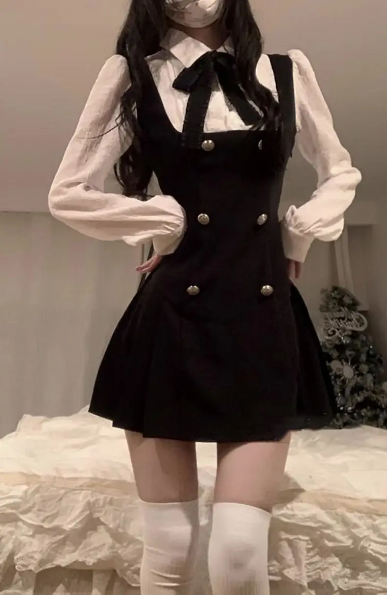 CGC Preppy Style Fake Two Piece Womens Short Dresses Casual Bow Tie Japanese JK Lolita Dress Female 2025 Summer Party Dresses