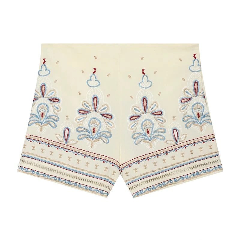 Willshela Women Fashion 2 Piece Set Embroidery Pullover T-Shirts & Vintage Side Zipper Mini Shorts Female Chic Lady Shorts Suits