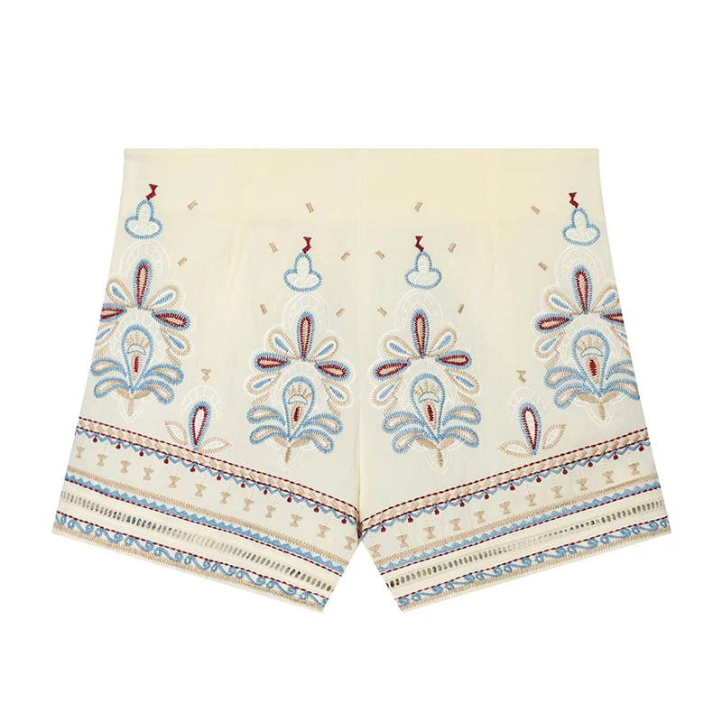 Willshela Women Fashion 2 Piece Set Embroidery Pullover T-Shirts & Vintage Side Zipper Mini Shorts Female Chic Lady Shorts Suits