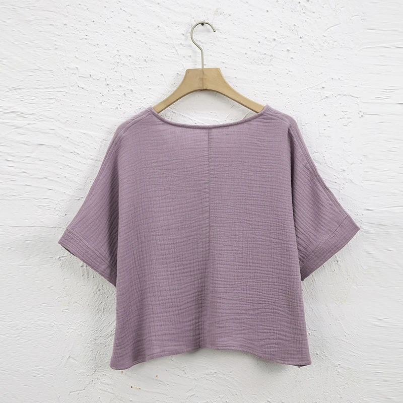 Muslin 100% Cotton Short Sleeve Tee Sexy V-Neck Oversized T-Shirt Streetwear Top Shirts And Blouse Lady Pulovers Camisetas