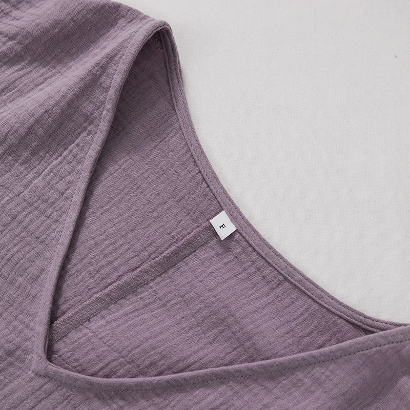 Muslin 100% Cotton Short Sleeve Tee Sexy V-Neck Oversized T-Shirt Streetwear Top Shirts And Blouse Lady Pulovers Camisetas