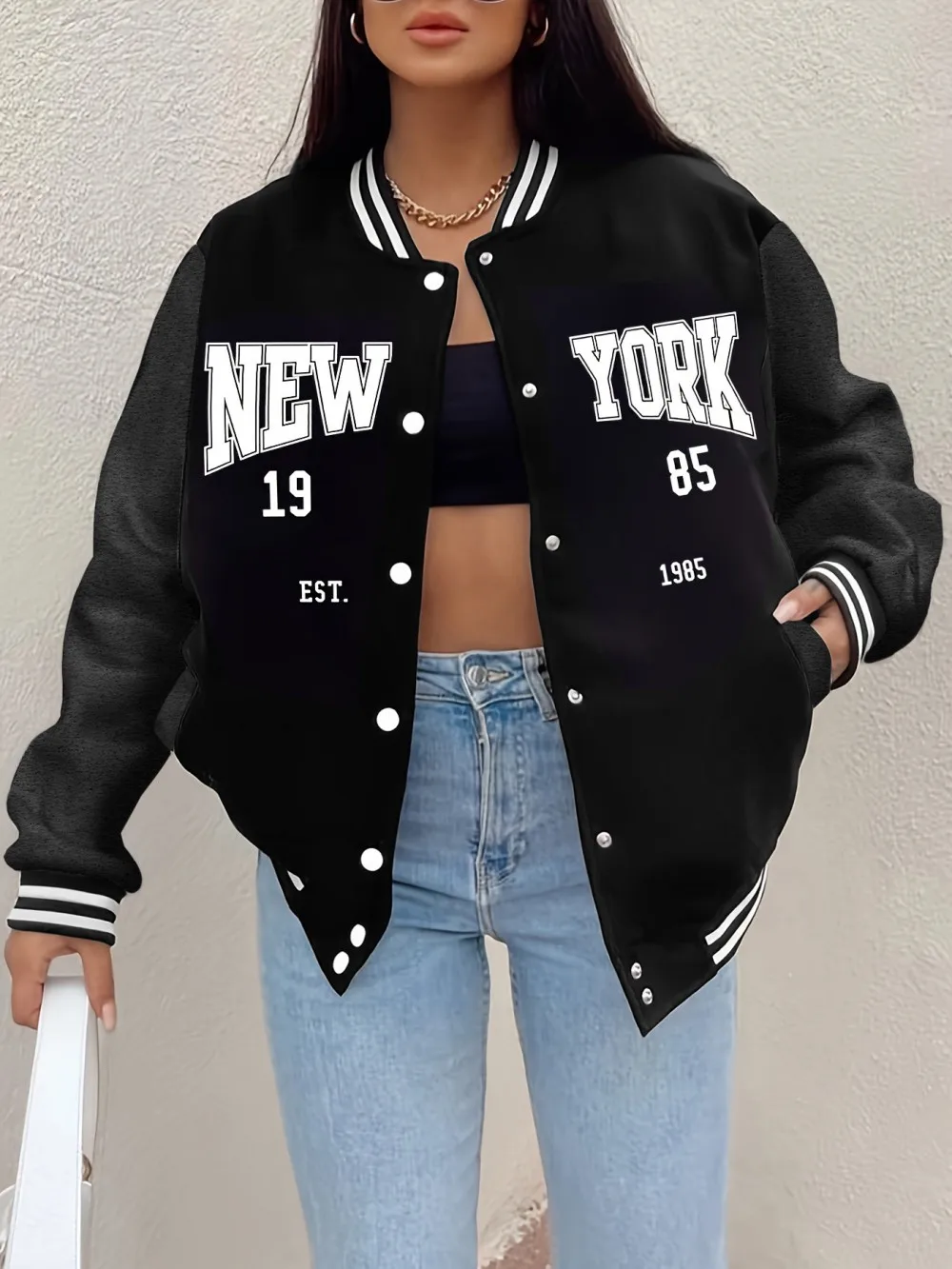 New York 1985 Letter Prints Coats Womens Comfortable Loose Baseball Jersey Fleece Warm Soft Jackets Casual Pocket Woman Clothes