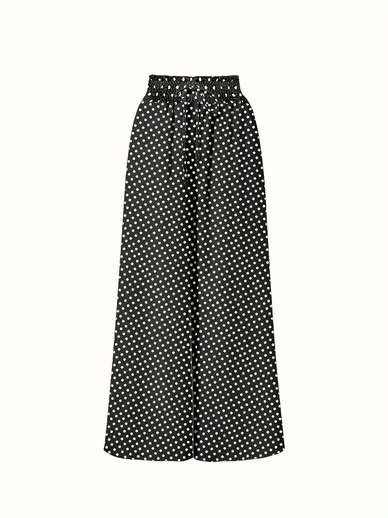 2025 Spring/Summer Bohemian Wide-Leg Pants with Elastic Waist and Polka Dot Print Long Skirt Pants for Women