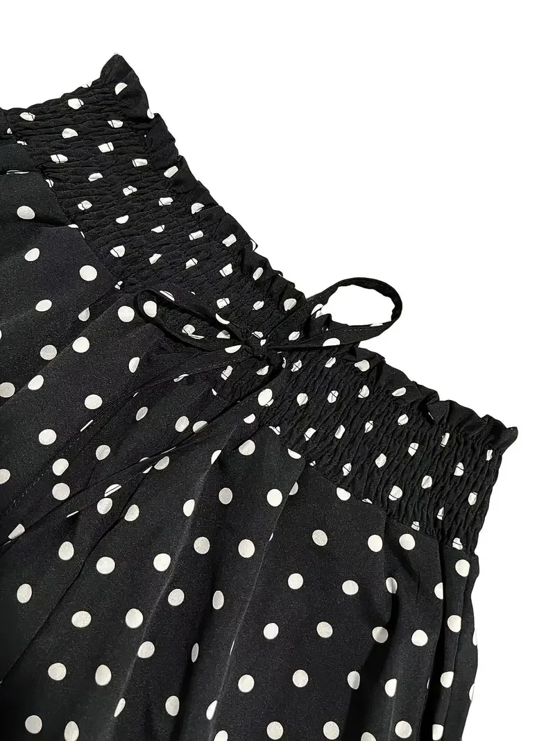 2025 Spring/Summer Bohemian Wide-Leg Pants with Elastic Waist and Polka Dot Print Long Skirt Pants for Women