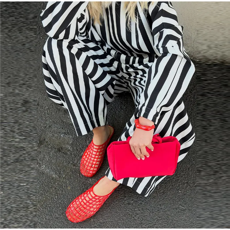 Women's Contrasting Stripe 2 Piece Pant Set Loose Stand Collar Zipper Long Sleeve Coats Wide Leg Pants 2026 Autumn Lady Suit New