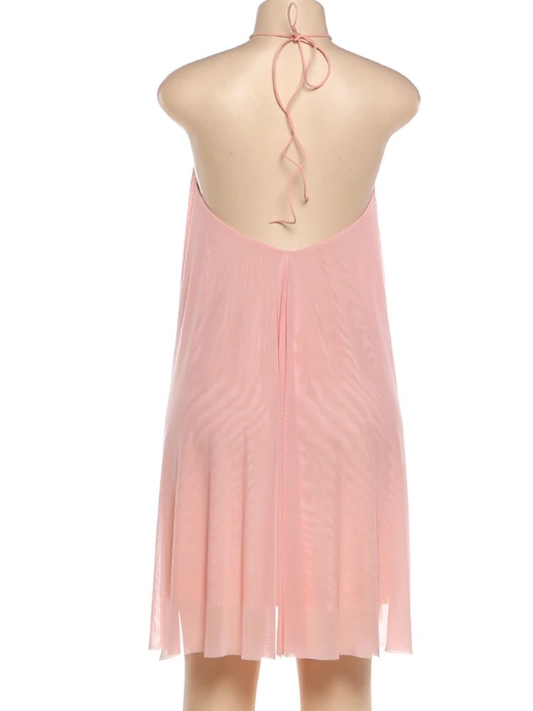 Weird Puss Halter Loose Dress Women Y2K Summer Sleeveless Backless Tiered Lrregular Hem Beach Vacation Sexy Trend Party Bodycon