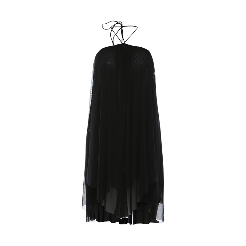 Weird Puss Halter Loose Dress Women Y2K Summer Sleeveless Backless Tiered Lrregular Hem Beach Vacation Sexy Trend Party Bodycon