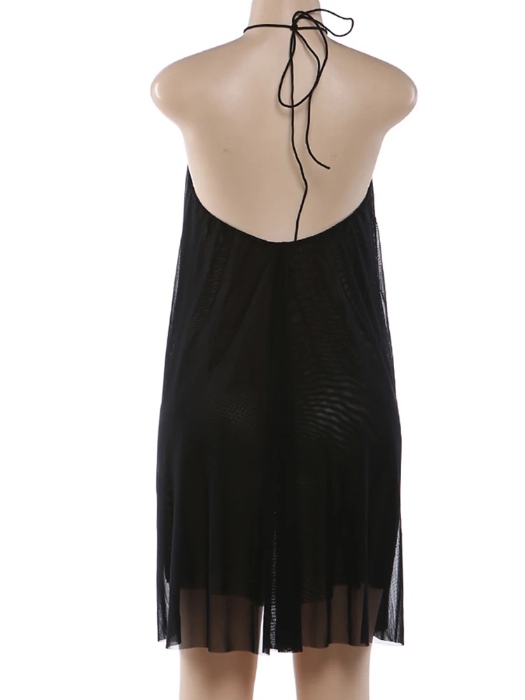 Weird Puss Halter Loose Dress Women Y2K Summer Sleeveless Backless Tiered Lrregular Hem Beach Vacation Sexy Trend Party Bodycon