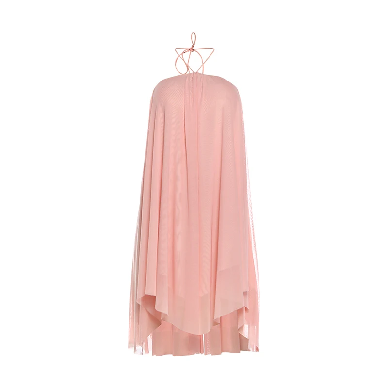 Weird Puss Halter Loose Dress Women Y2K Summer Sleeveless Backless Tiered Lrregular Hem Beach Vacation Sexy Trend Party Bodycon