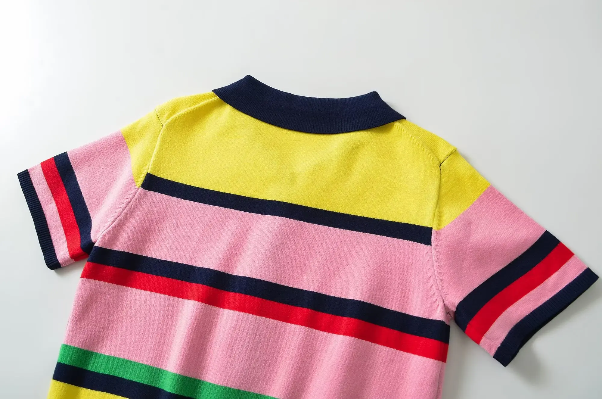 TFMLN Women's Colorful Striped Knitted Polo Shirt 2026 Summer Trendy Holiday Pullover Tops Leisure Stylish Short Sleeve Tops