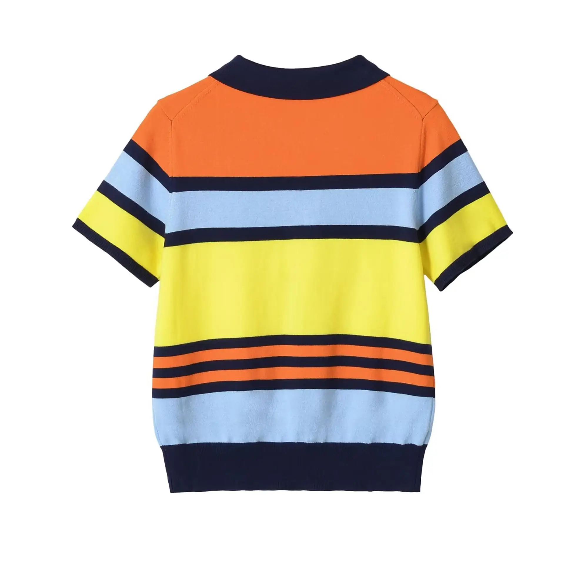 TFMLN Women's Colorful Striped Knitted Polo Shirt 2026 Summer Trendy Holiday Pullover Tops Leisure Stylish Short Sleeve Tops