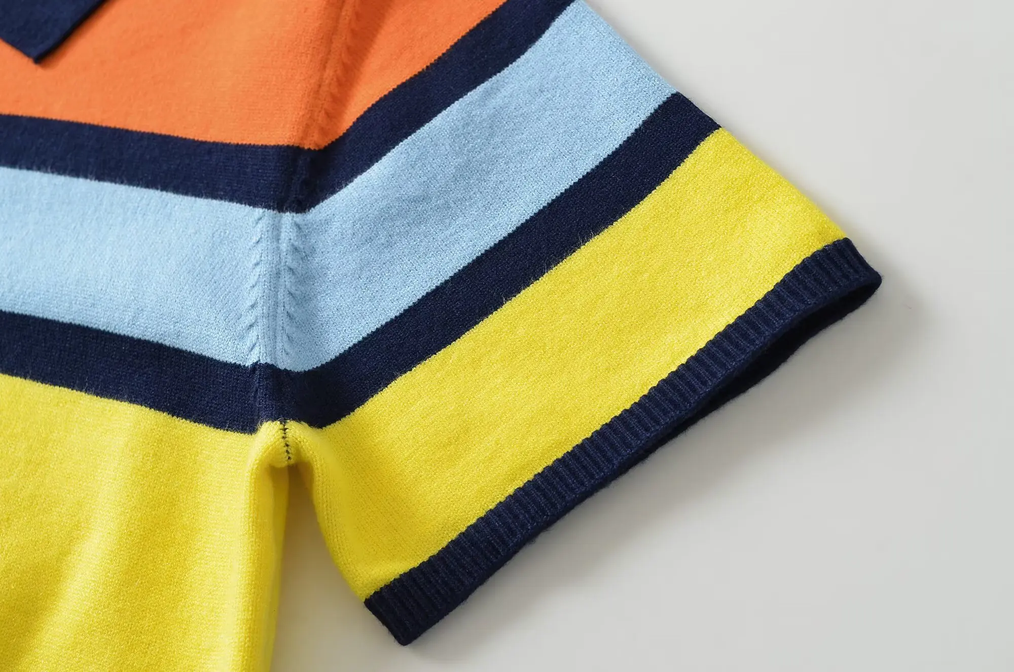 TFMLN Women's Colorful Striped Knitted Polo Shirt 2026 Summer Trendy Holiday Pullover Tops Leisure Stylish Short Sleeve Tops