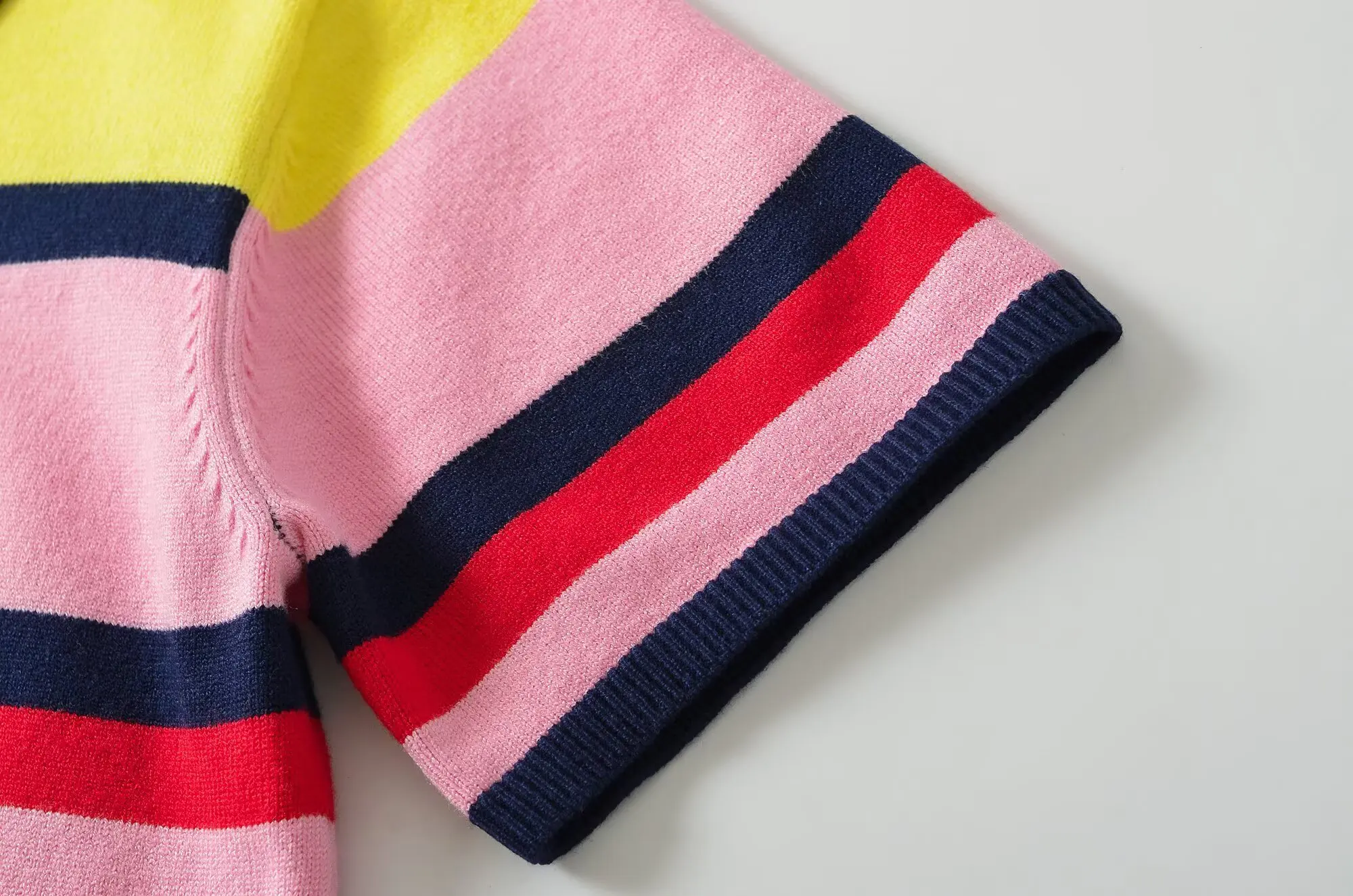 TFMLN Women's Colorful Striped Knitted Polo Shirt 2026 Summer Trendy Holiday Pullover Tops Leisure Stylish Short Sleeve Tops