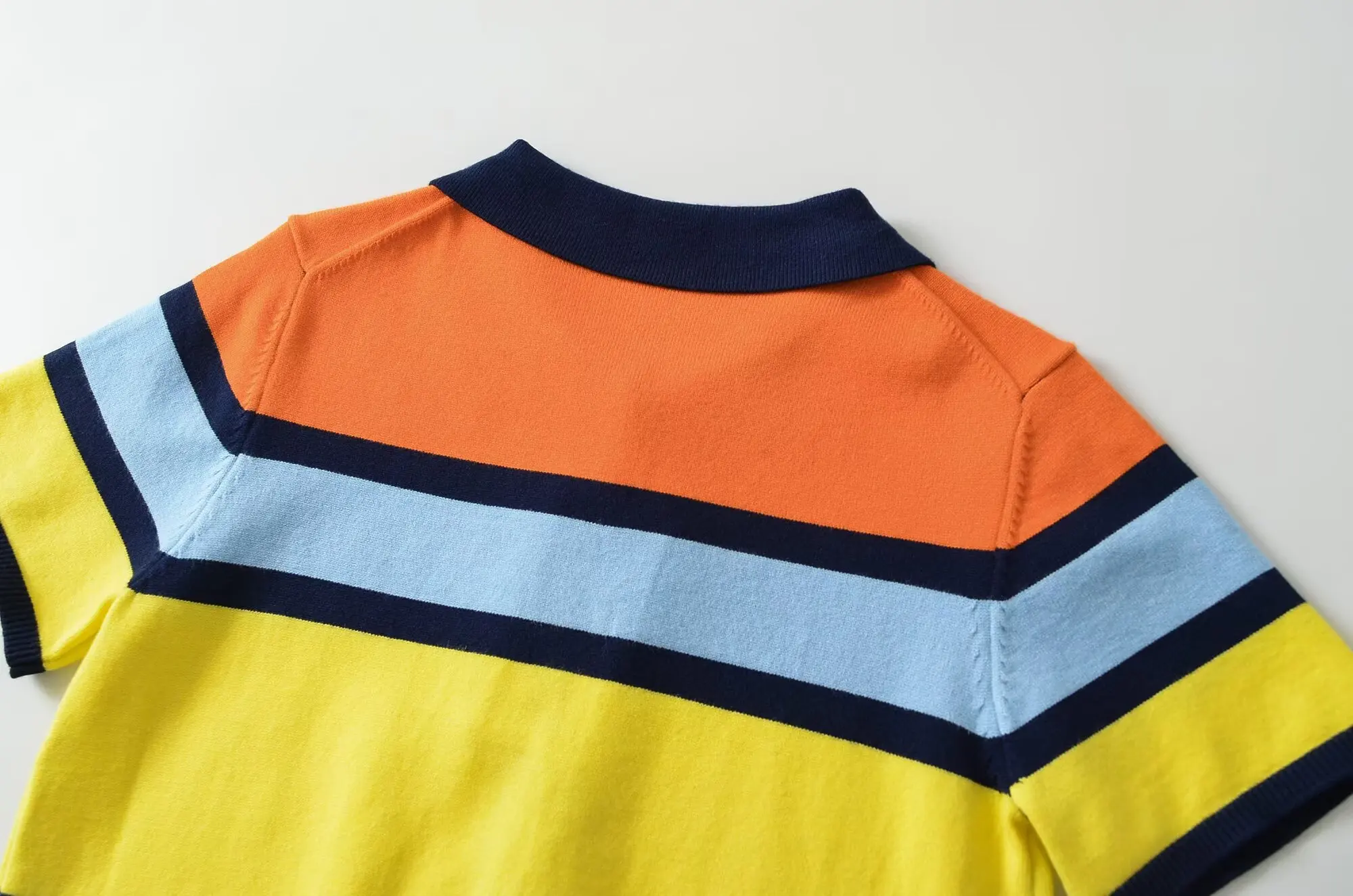 TFMLN Women's Colorful Striped Knitted Polo Shirt 2026 Summer Trendy Holiday Pullover Tops Leisure Stylish Short Sleeve Tops