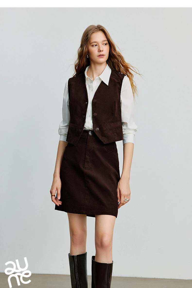 TOYOUTH Women Midi Skirt 2025 Autumn New Retro Corduroy Elastic Waist Pure Cotton A Line Mini Skirt