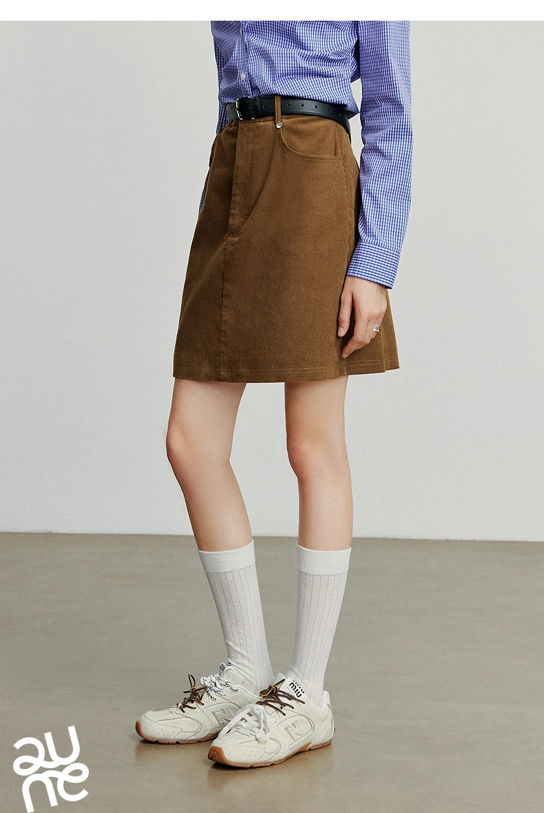 TOYOUTH Women Midi Skirt 2025 Autumn New Retro Corduroy Elastic Waist Pure Cotton A Line Mini Skirt