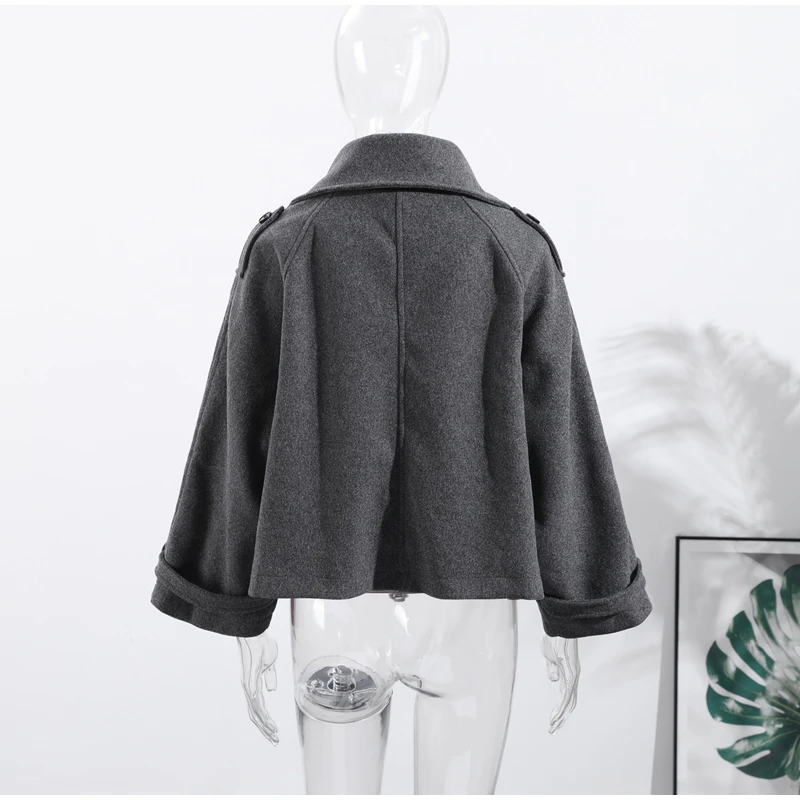 Fashion Short Woolen Coat Women Stand Collar Single-breast Full Sleeve Loose Pocket Jacket Female 2026 Autumn Solid Lady Outwear