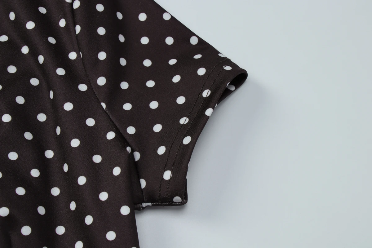 Dulzura Turtleneck Short Sleeve Lace Up Hollow Out Polka Dot Mini Dress Women'S Fashion Sexy Elegant Dress Party Vacation Outfit