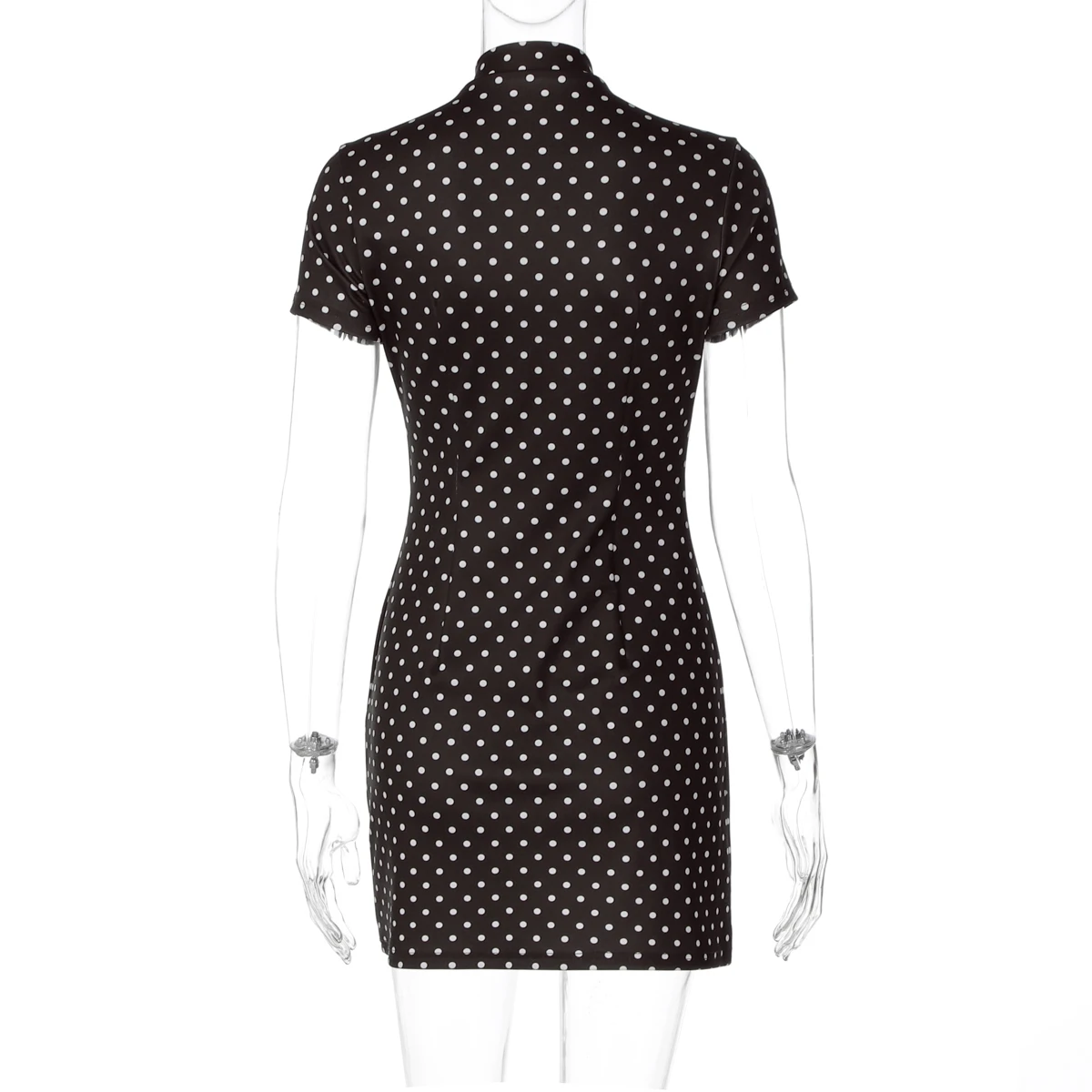 Dulzura Turtleneck Short Sleeve Lace Up Hollow Out Polka Dot Mini Dress Women'S Fashion Sexy Elegant Dress Party Vacation Outfit