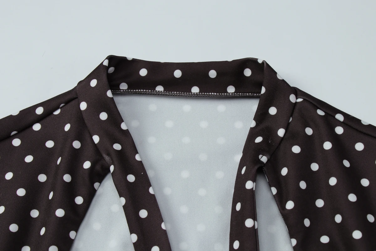Dulzura Turtleneck Short Sleeve Lace Up Hollow Out Polka Dot Mini Dress Women'S Fashion Sexy Elegant Dress Party Vacation Outfit